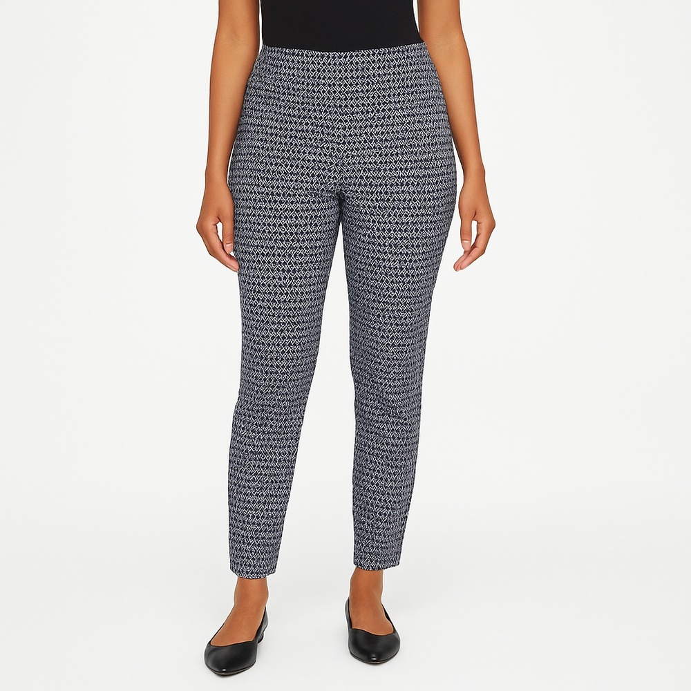 Valerie Stevens Navy White Geometric Pull On Ankle Pants Stretch Size 10